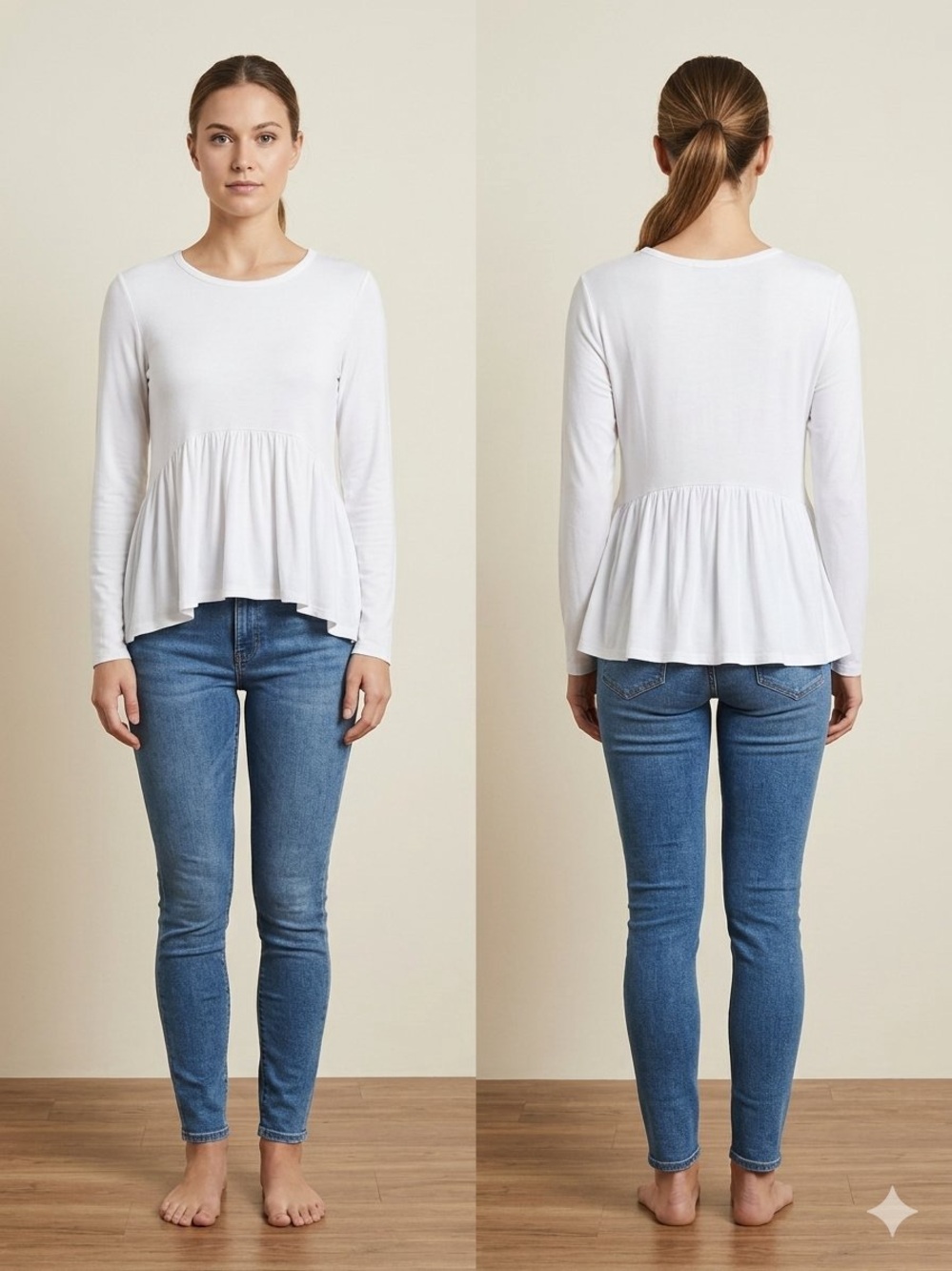 gaze White Long-Sleeve Peplum Tee